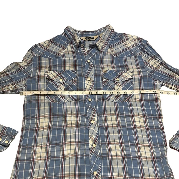 Salt Valley Western Plaid Snap Button Shirt Blue/Cream Long Sleeve Cotton Large - Picture 7 of 9